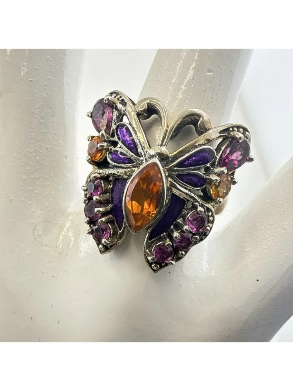 Nicky Butler Ring Butterfly Bug Purple Orange Enamel Sterling Silver size 7